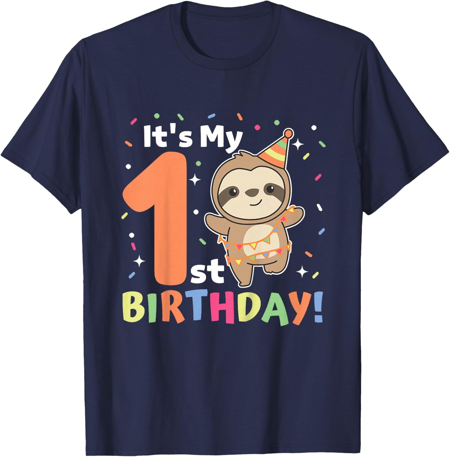 Sloth 1st Birthday For Kids One Year Old Sloth T-Shirt - T-Shirt | Navy