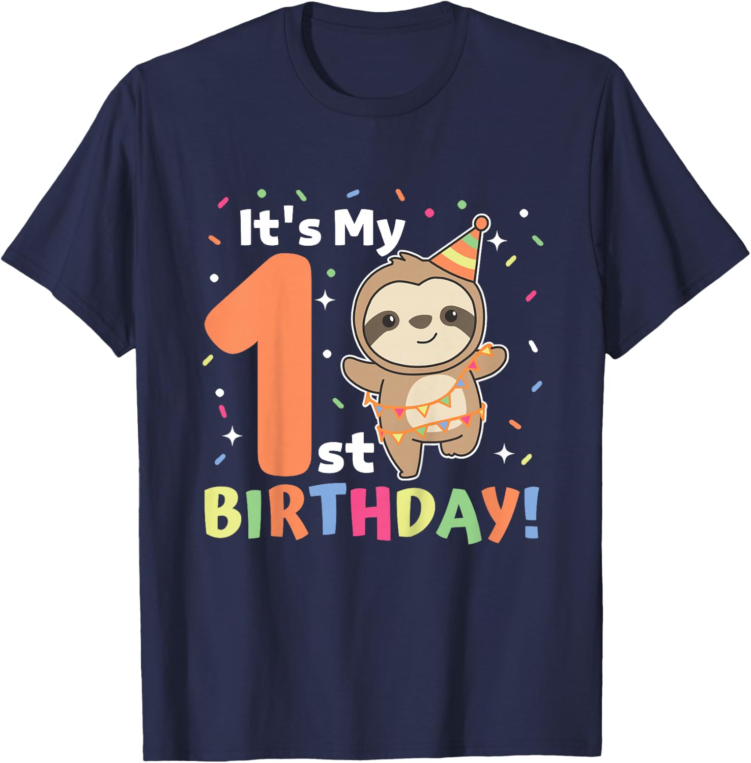 Sloth 1st Birthday For Kids One Year Old Sloth T-Shirt - T-Shirt | Navy