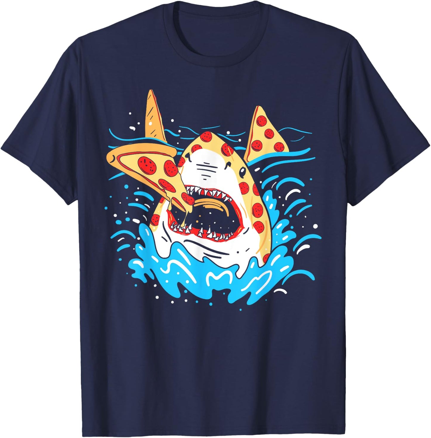 Pepperoni Pizza Shark Funny T-Shirt - T-Shirt | Navy