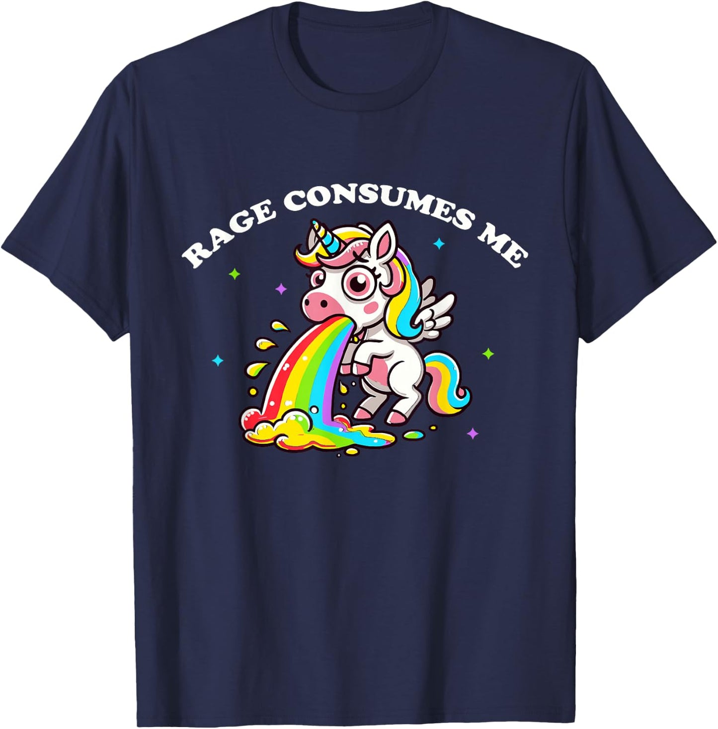 Rage Consumes Me Rainbow Barfing Unicorns T-Shirt - T-Shirt | Navy