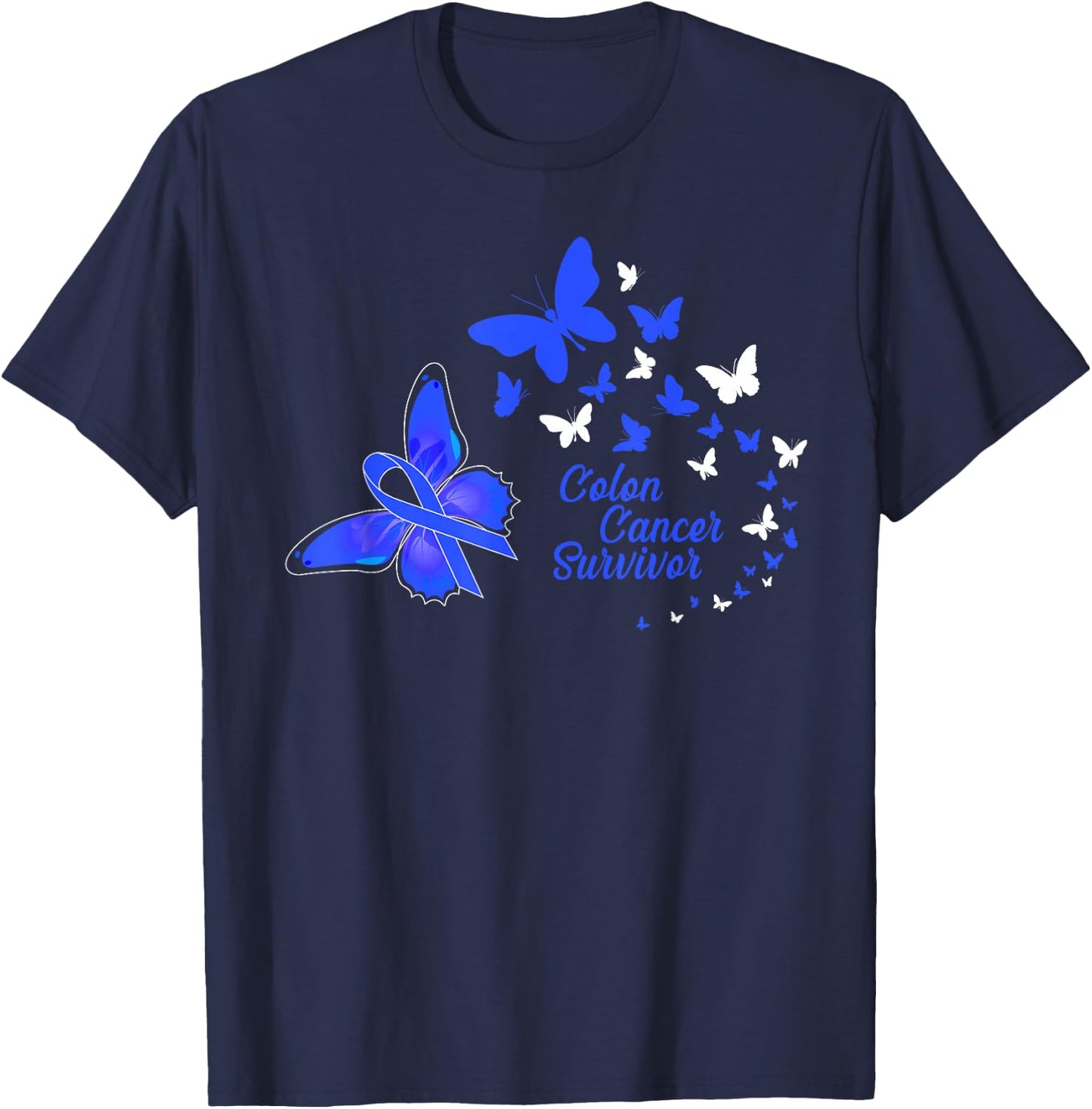 Colon Cancer Survivor Awareness Butterflies Gift T-Shirt - T-Shirt | Navy