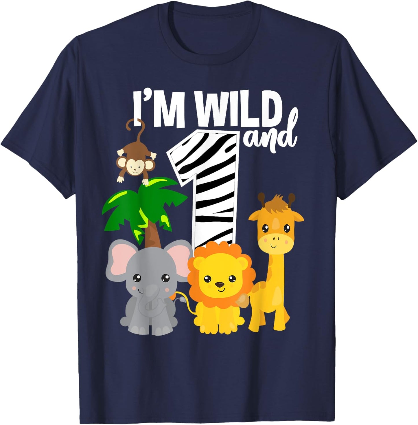 I'm Wild and 1 Zoo Theme Birthday Shirt Safari Jungle Animal T-Shirt - T-Shirt | Navy