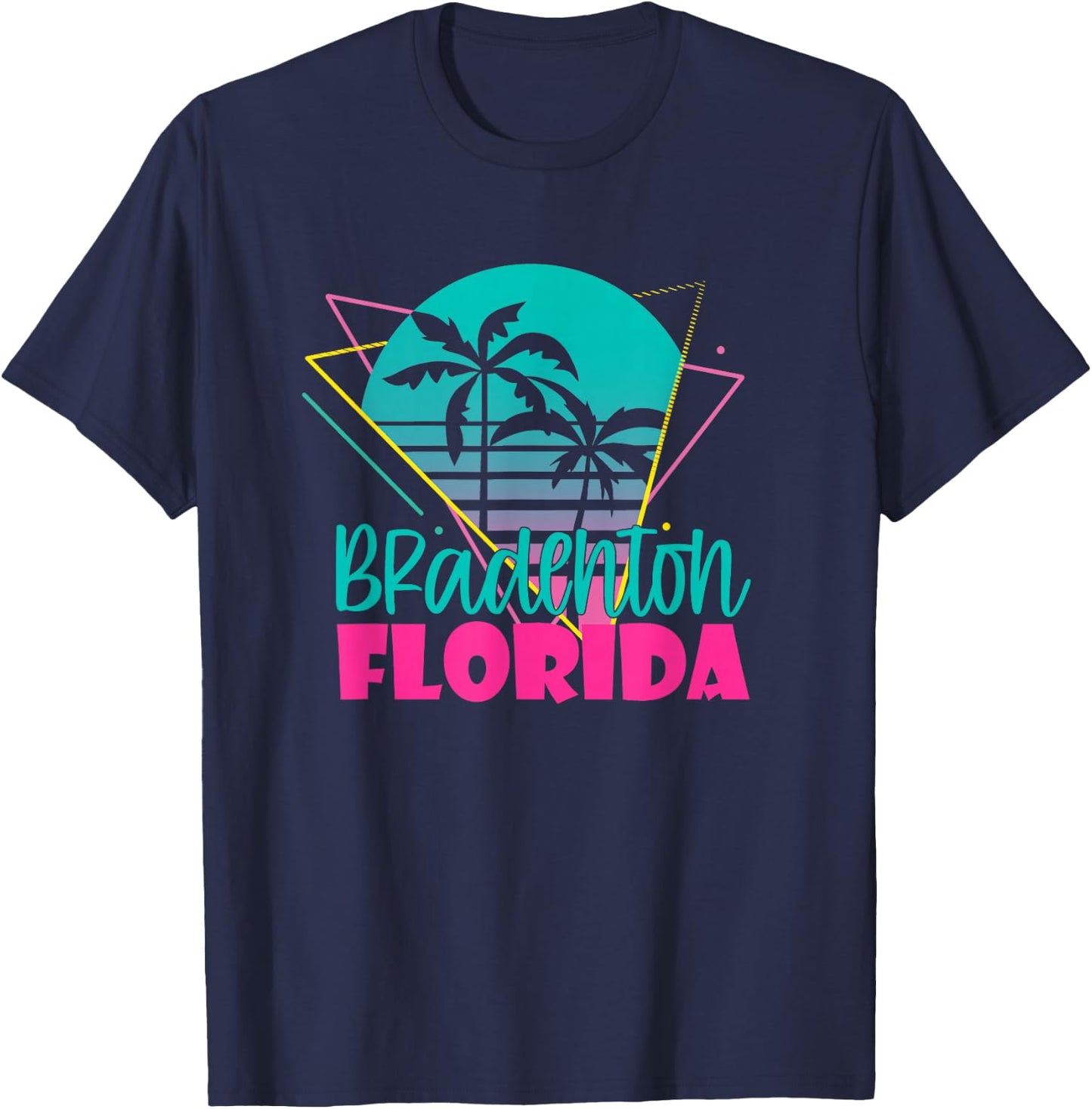 Vintage Beach Vacation Palm Tree Bradenton Florida Men Women T-Shirt - T-Shirt | Navy