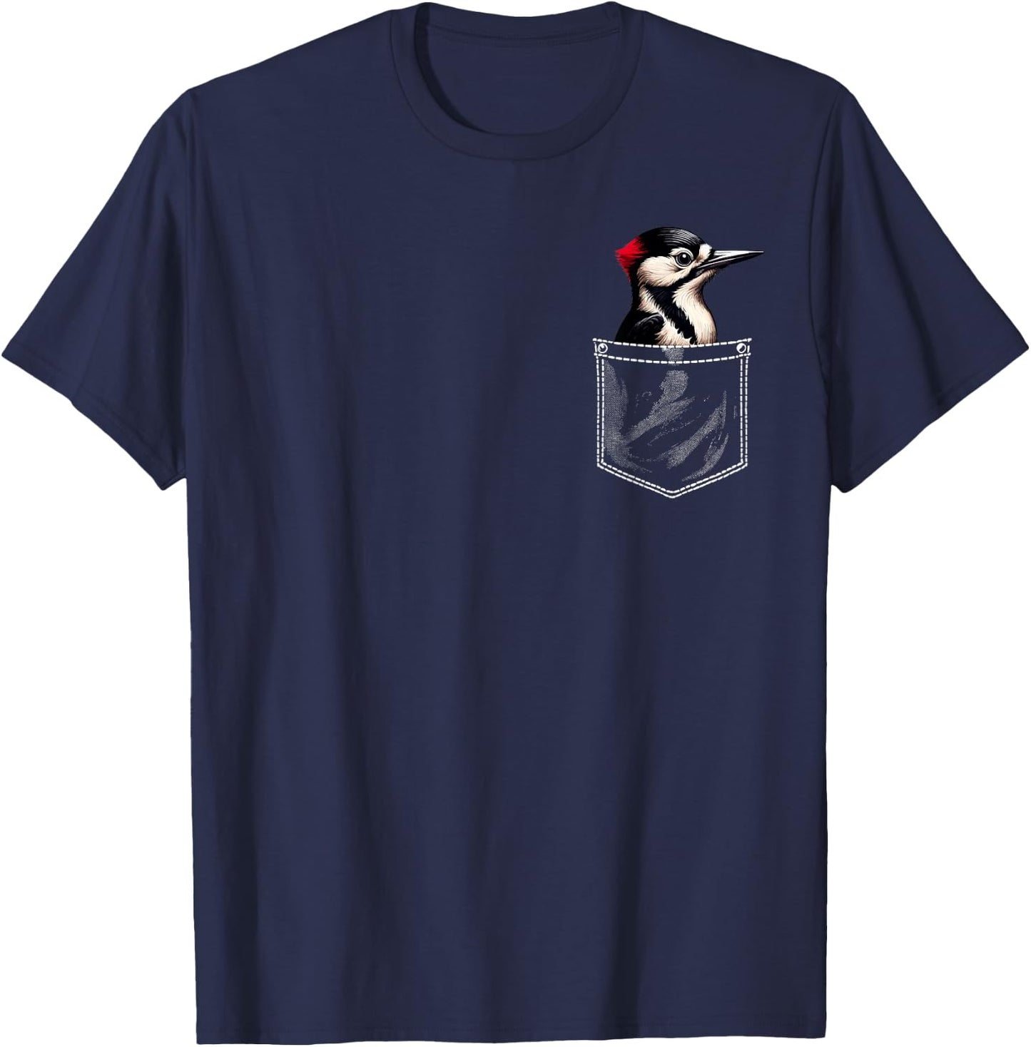 Woodpecker Pocket Bird Lover Ornithology Birdwatching T-Shirt - T-Shirt | Navy