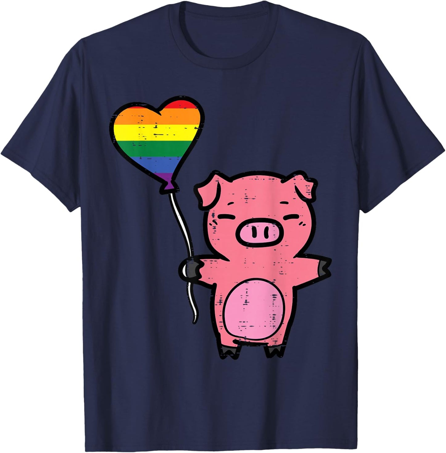 Gay Pride Pig Heart Rainbow Flag Lgbtq Ally Women Girls Kids T-Shirt - T-Shirt | Navy