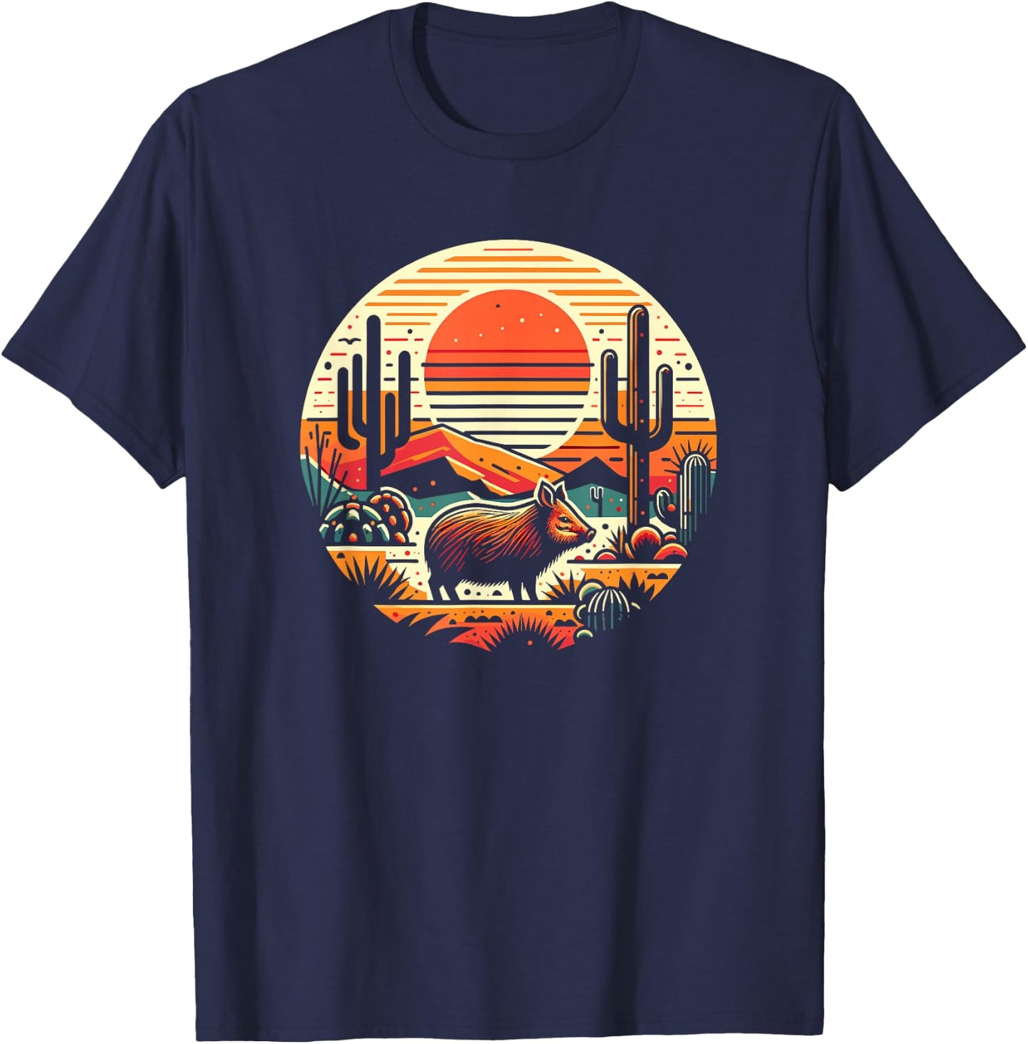 Javelina with Desert Sunset, Javelina T-Shirt - T-Shirt | Navy