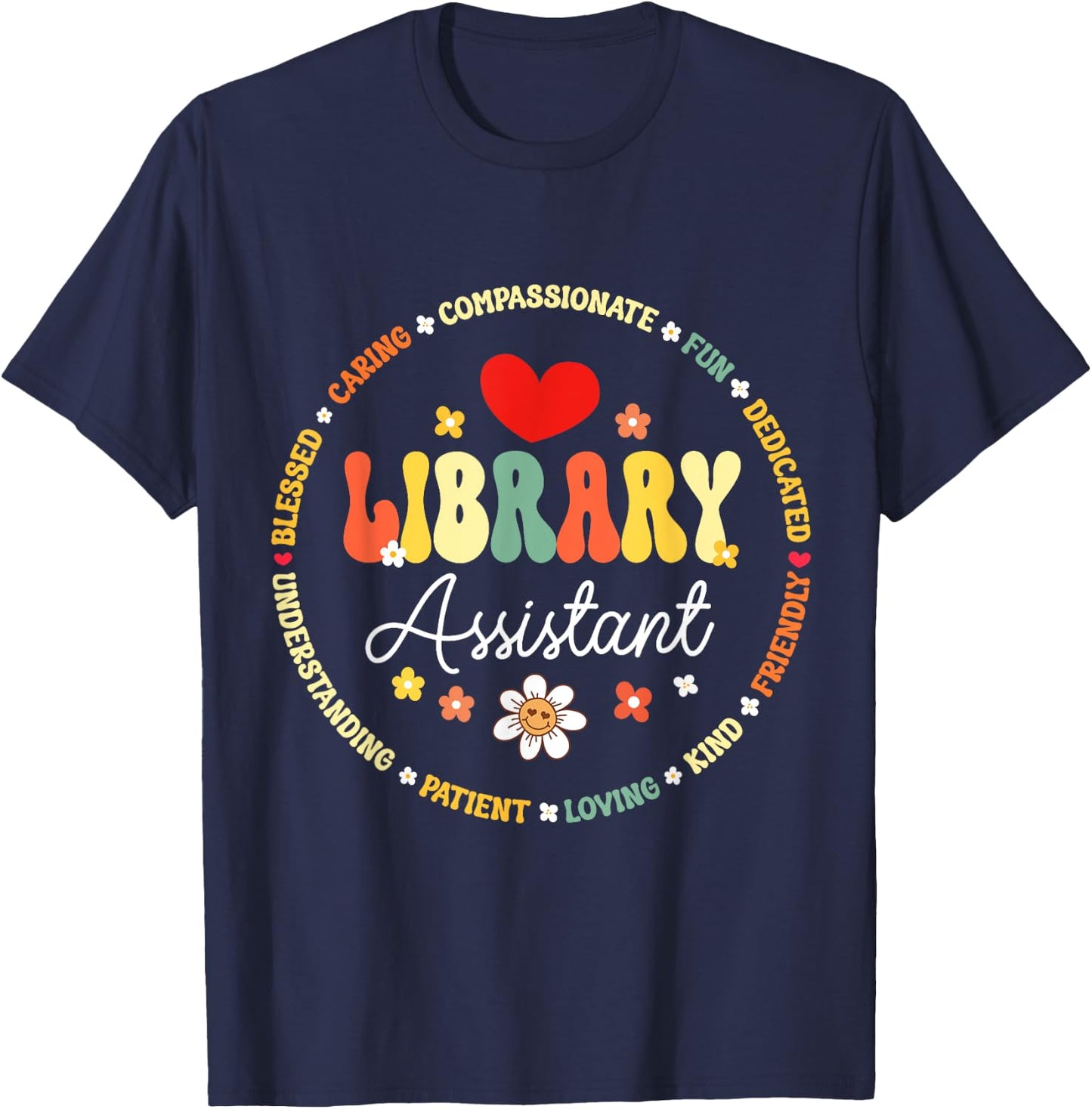 Groovy Librarian School Library Assistant Day Back to School T-Shirt - T-Shirt | Navy