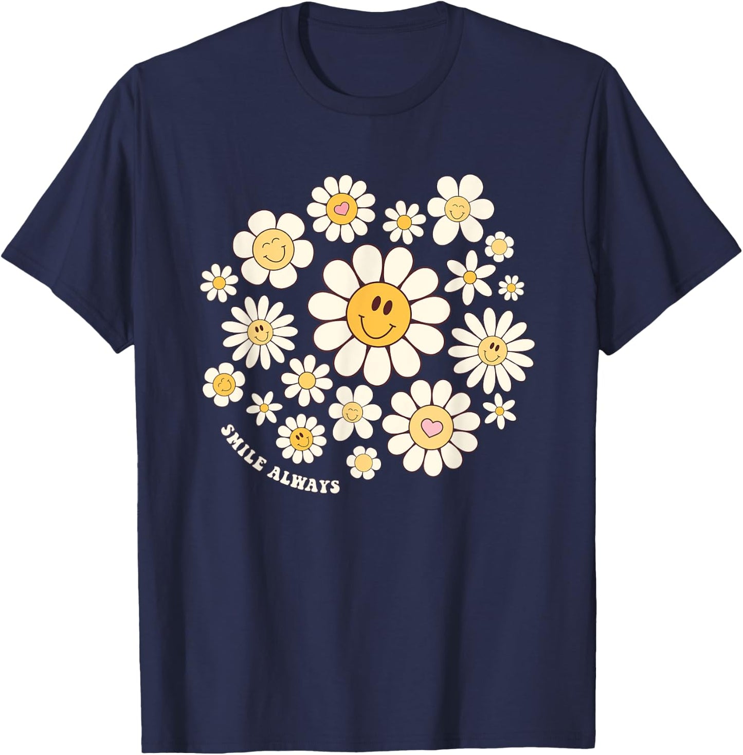 Smile Always Cute Smile Face Flower Happy Face Flowers Girl T-Shirt - T-Shirt | Navy