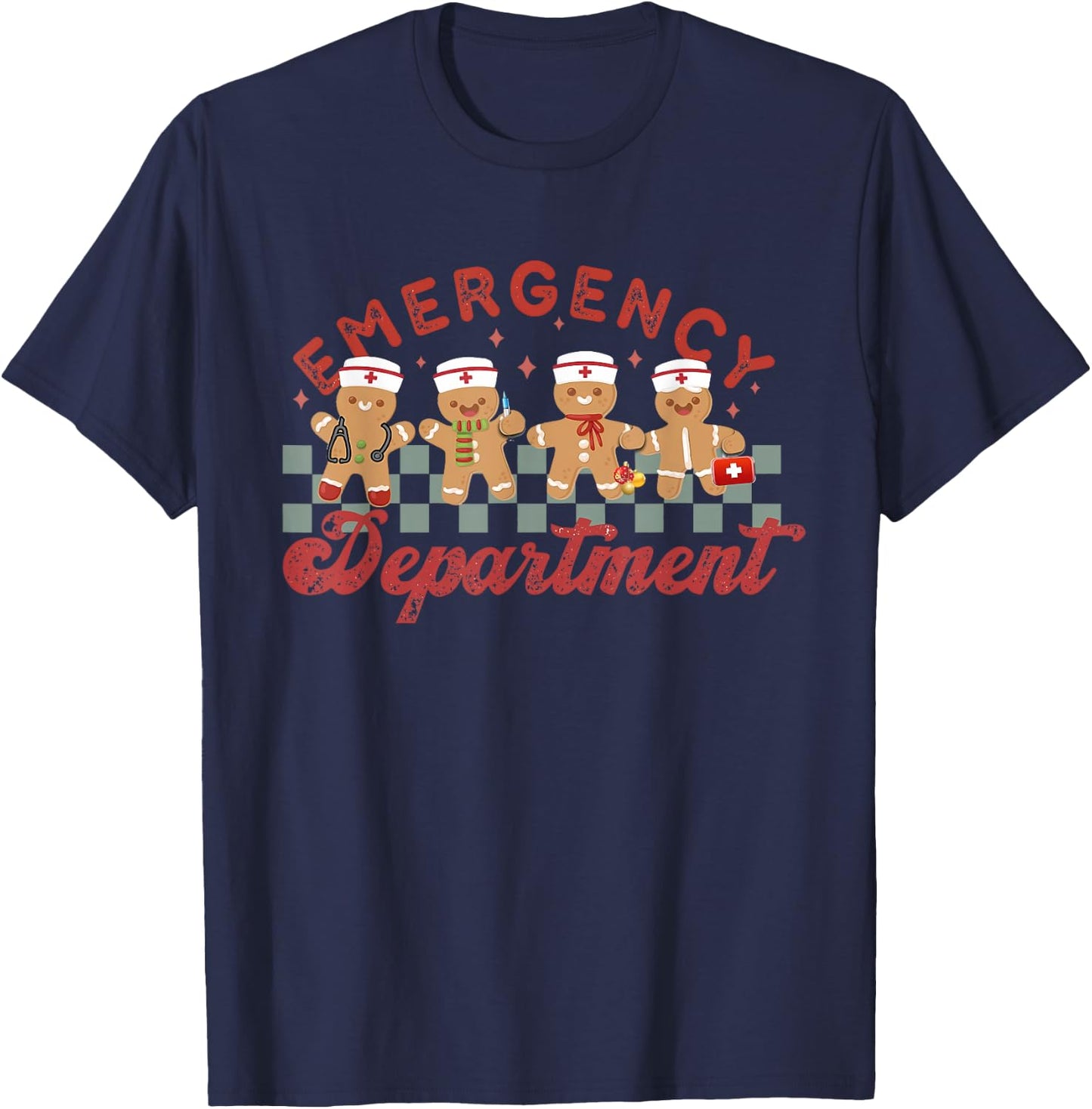 Emergency Department Shirt ER Crew Team Nurse Christmas Emergency Department ER Crew Gingerbread Nurse T-Shirt - T-Shirt | Navy