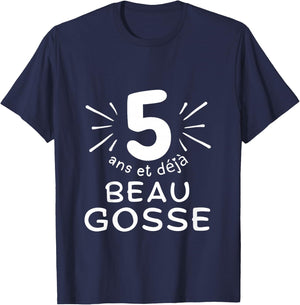 Child 5 years old and already handsome kid. phrase humor for gift boy , Black, 2 T-Shirt - T-Shirt | Navy