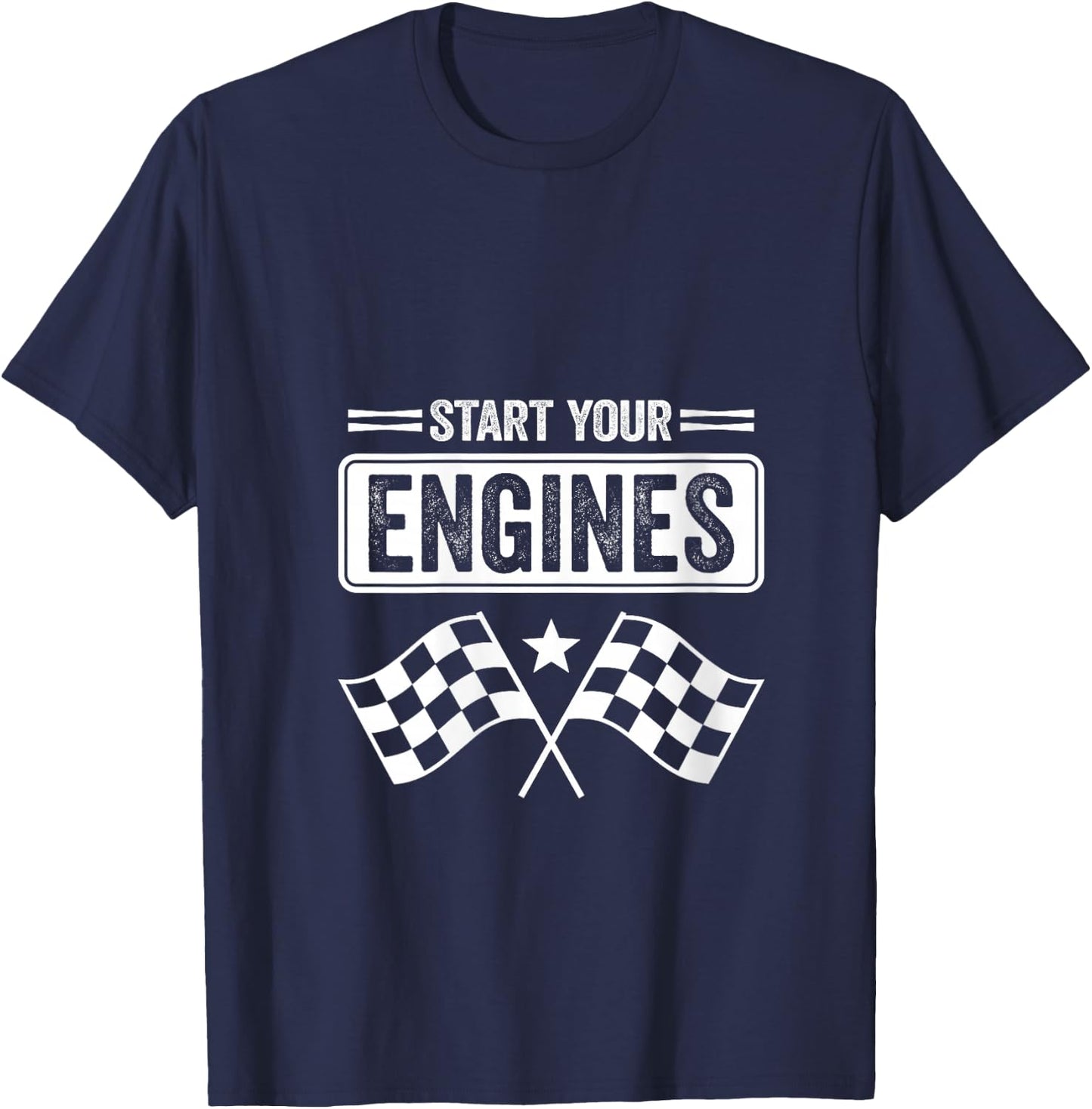 Women's Start Your Engines Vintage Checkered Flag Race Car V-Neck T-Shirt - T-Shirt | Navy