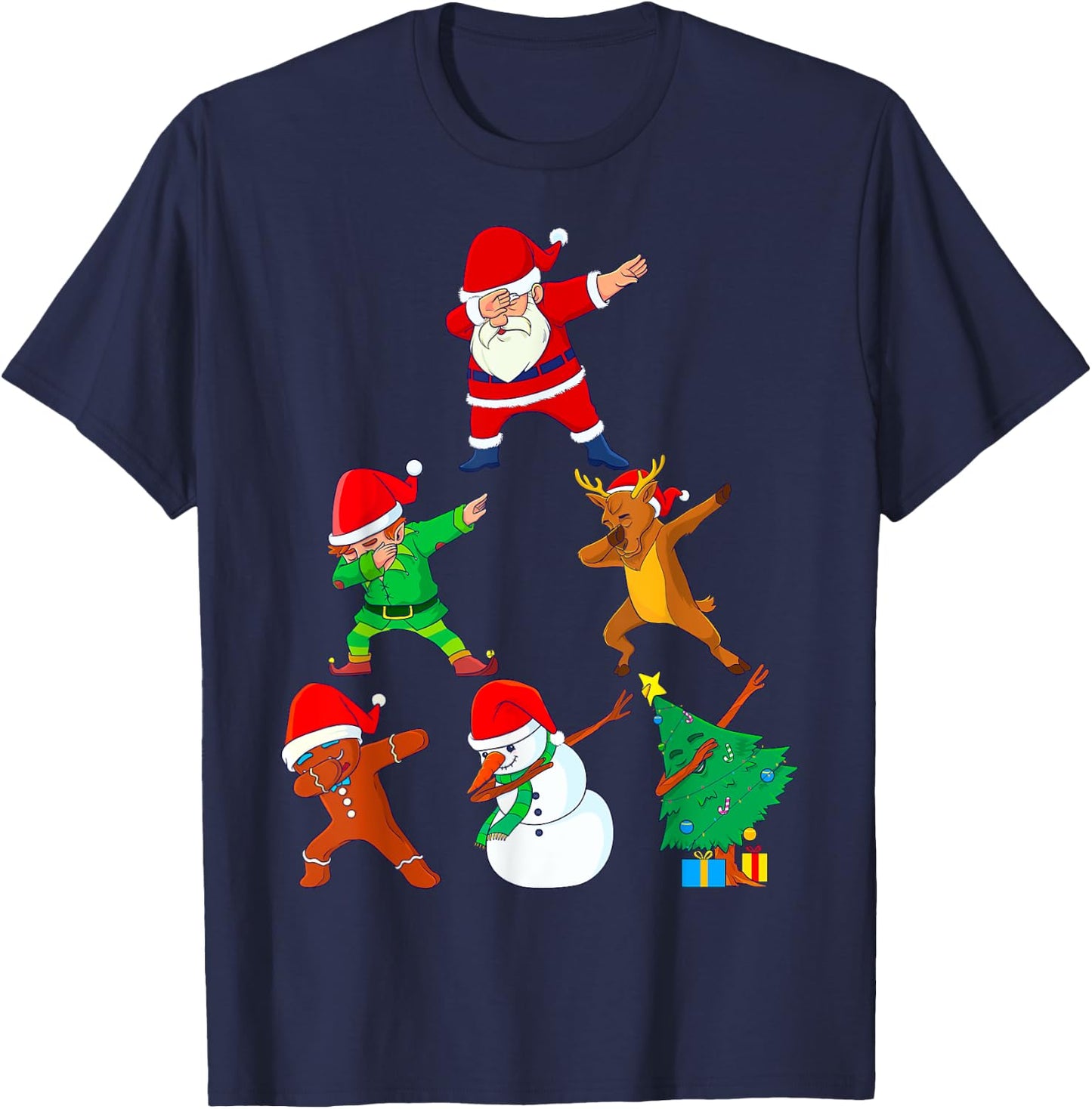 Dabbing Santa Elf Friends Christmas Boys Short Sleeve Funny Xmas Dab Girl T-Shirt - T-Shirt | Navy