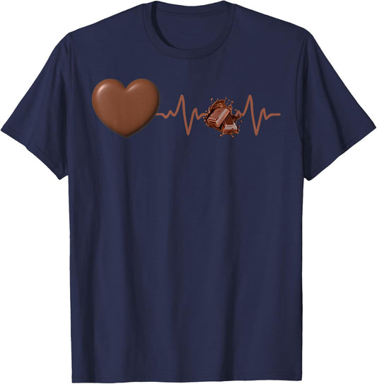 Chocolate Sweet Sugar I Love Chocolate Lover Cute Heartbeat T-Shirt - T-Shirt | Navy
