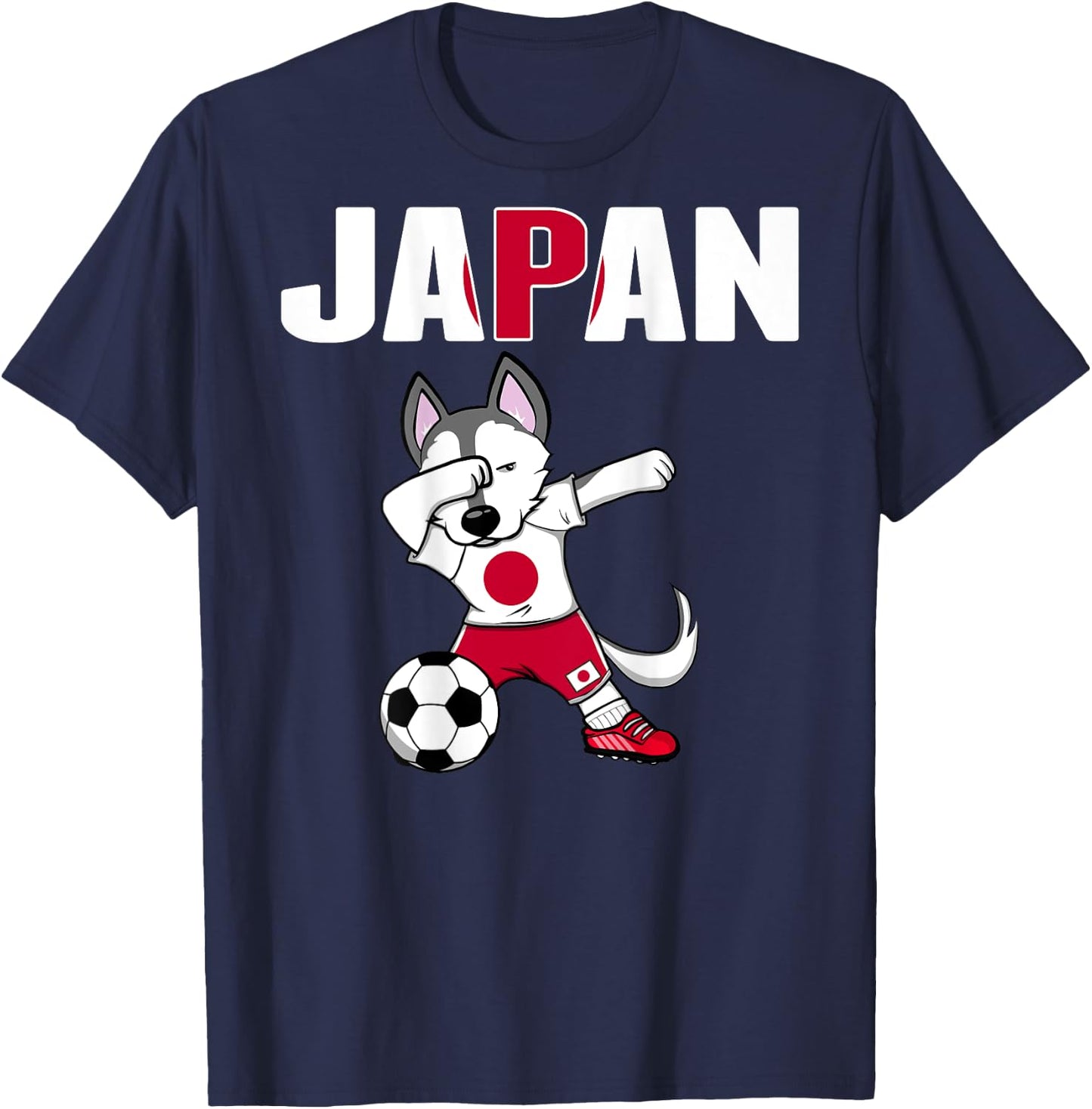 Dabbing Husky Dog Japan Soccer Fans Jersey Japanese Football Women Kids T-Shirt - T-Shirt | Navy