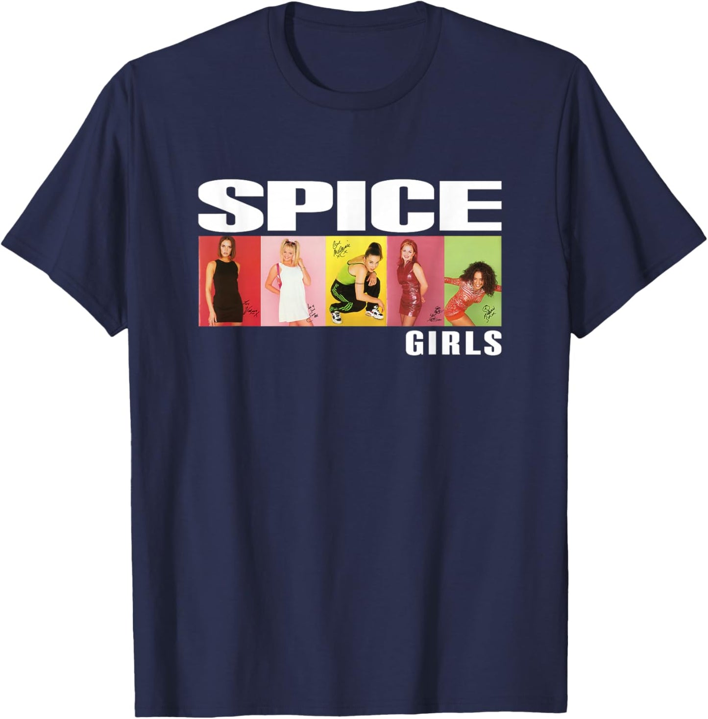 Official Spice Girls Photo Block, Black T-Shirt - T-Shirt | Navy