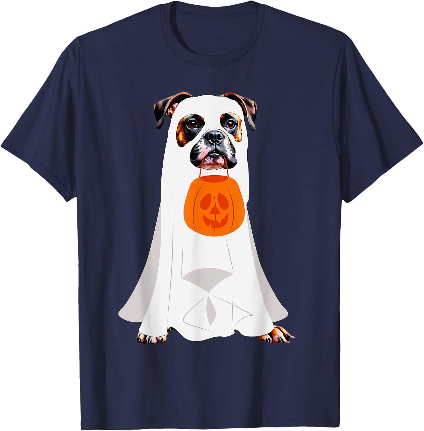 Boxer Dog Ghost Pumpkin Halloween Fall Dog Lover Men Women Kids T-Shirt - T-Shirt | Navy