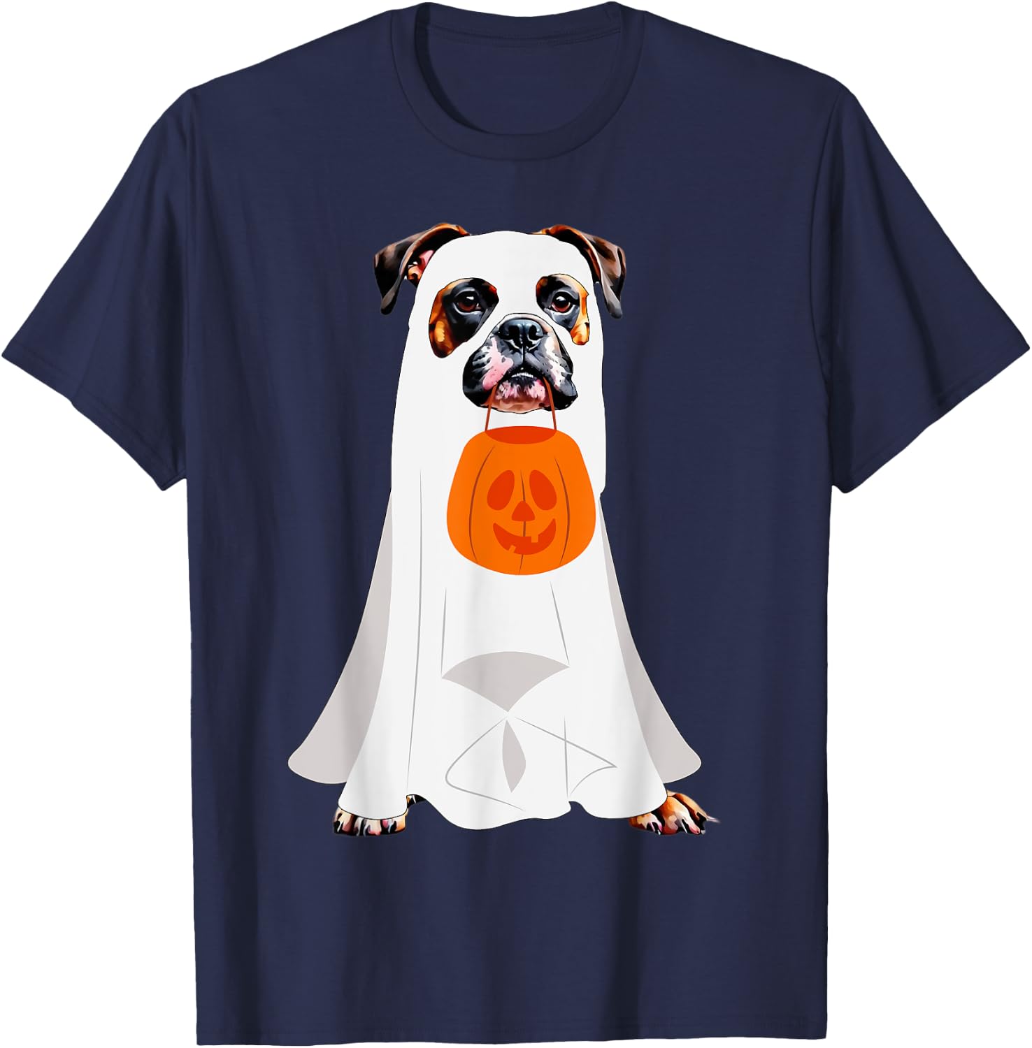 Boxer Dog Ghost Pumpkin Halloween Fall Dog Lover Men Women Kids T-Shirt - T-Shirt | Navy