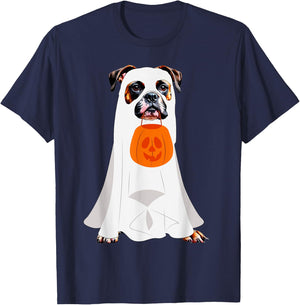 Boxer Dog Ghost Pumpkin Halloween Fall Dog Lover Men Women Kids T-Shirt - T-Shirt | Navy
