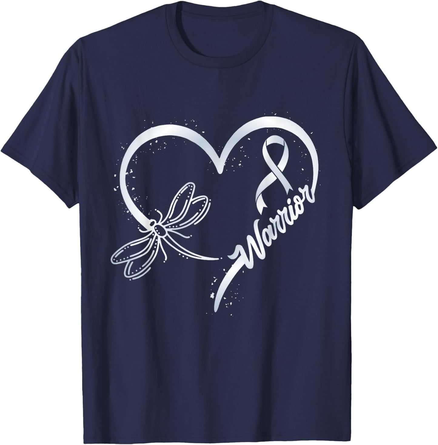 Lung Cancer Warrior Dragonfly White Ribbon Hope T-Shirt - T-Shirt | Navy