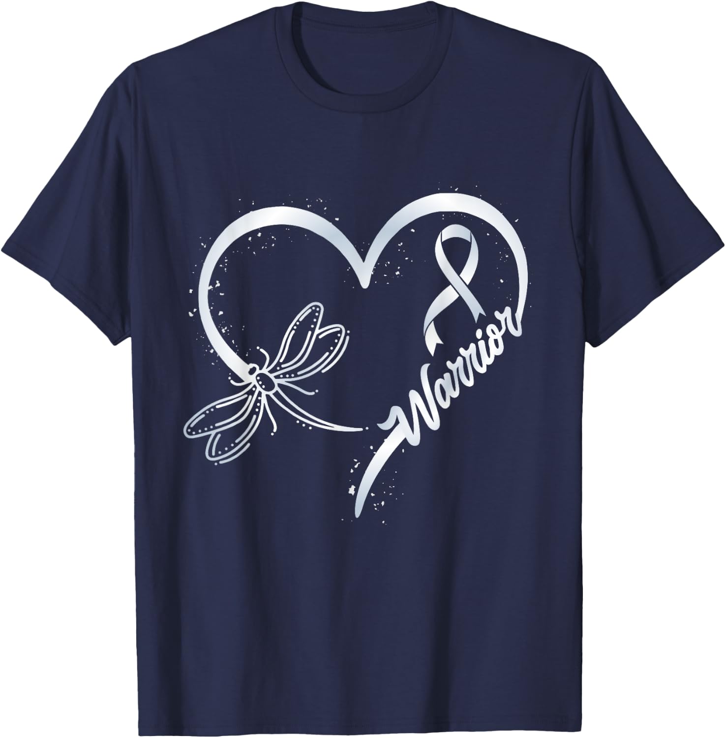 Lung Cancer Warrior Dragonfly White Ribbon Hope T-Shirt - T-Shirt | Navy