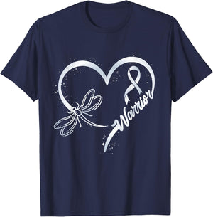 Lung Cancer Warrior Dragonfly White Ribbon Hope T-Shirt - T-Shirt | Navy