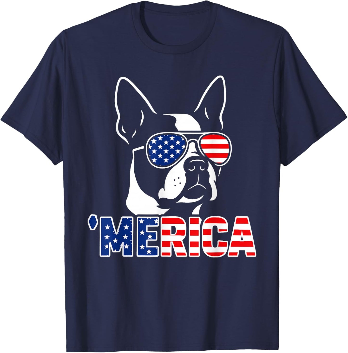 America Boston Terrier Patriotic 4th of July Dog Art T-Shirt - T-Shirt | Navy