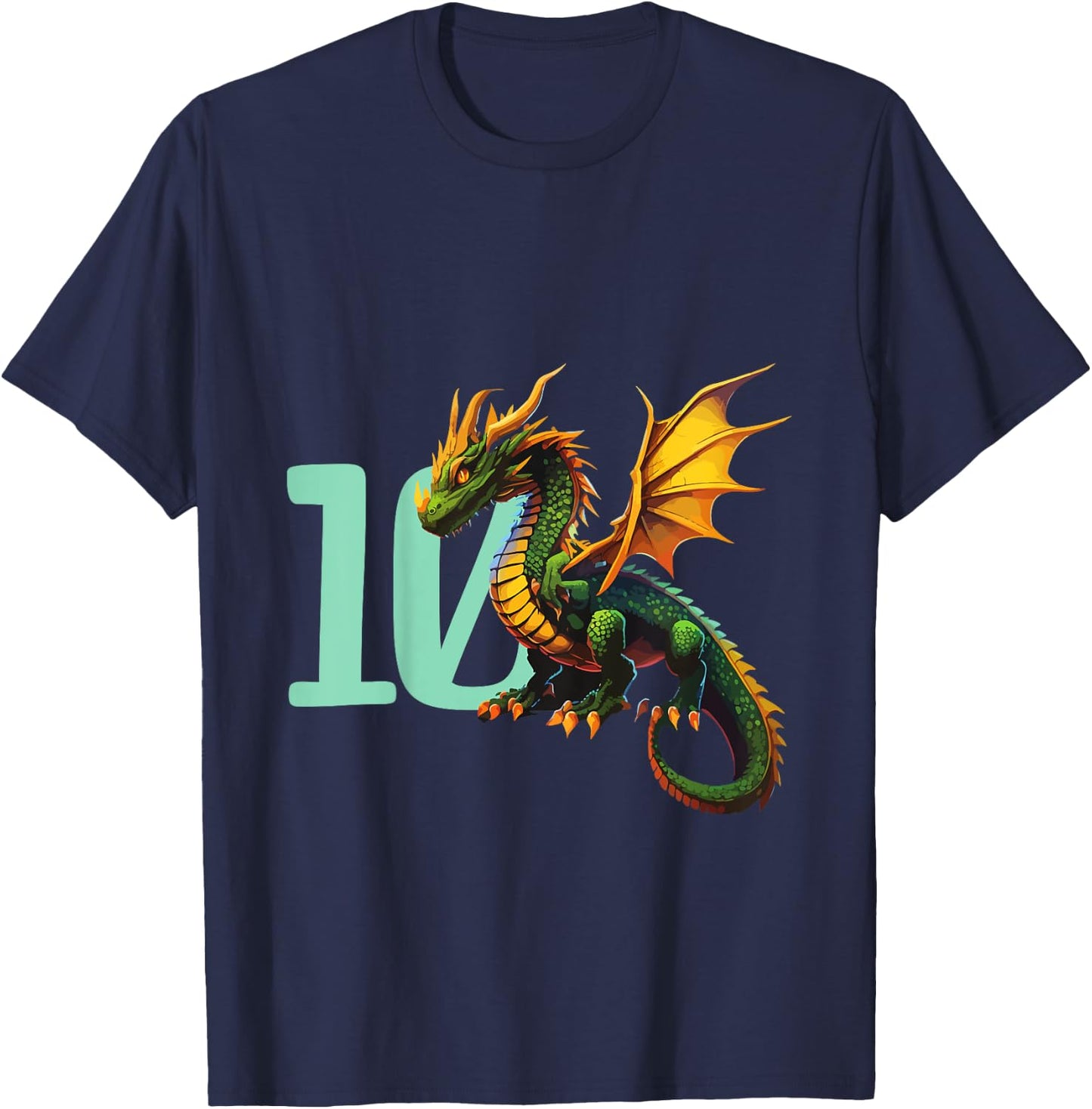 Kids Children's Birthday Dragon 10 Years Boy Dragon Number Age T-Shirt - T-Shirt | Navy
