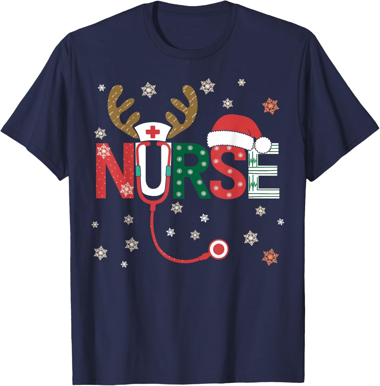 Nurse Christmas Stethoscope Nurses Xmas T-Shirt - T-Shirt | Navy
