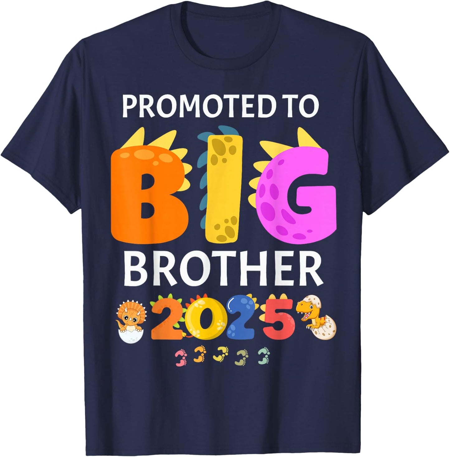 Dinosaur Promoted to Big Brother Loading 2025 Kids Graphic T-Shirt - T-Shirt | Navy