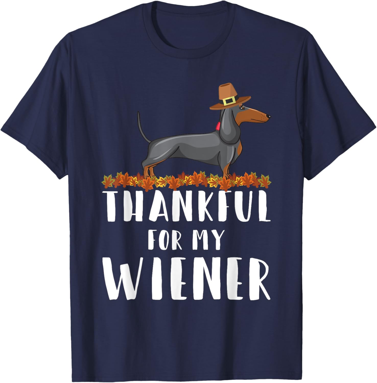 Thankful for My Wiener Dog Funny Dachshund Thanksgiving Women Kids T-Shirt - T-Shirt | Navy