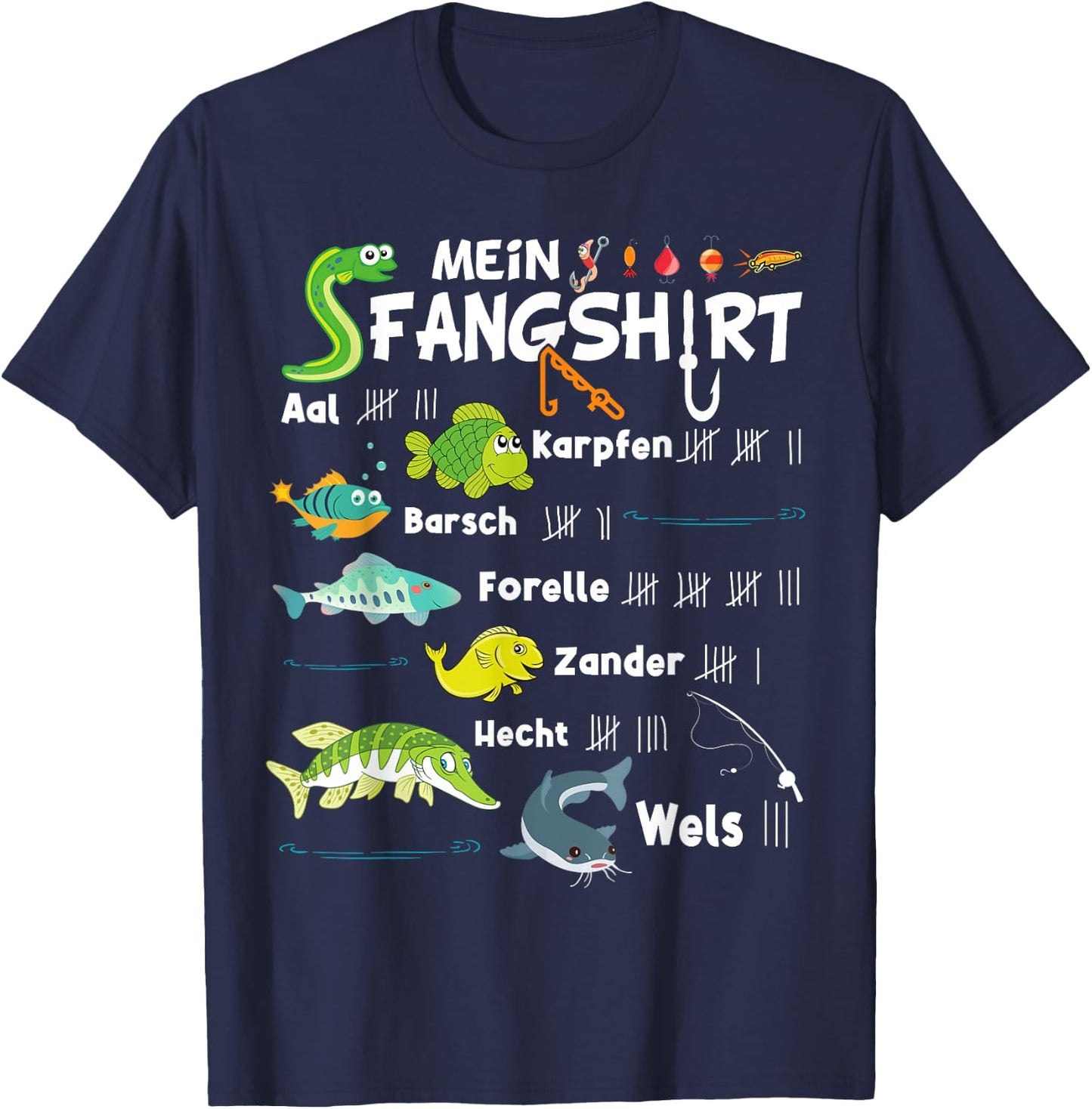 Fish Types "My Fangshirt" Funny Boy's Fisherman , black T-Shirt - T-Shirt | Navy