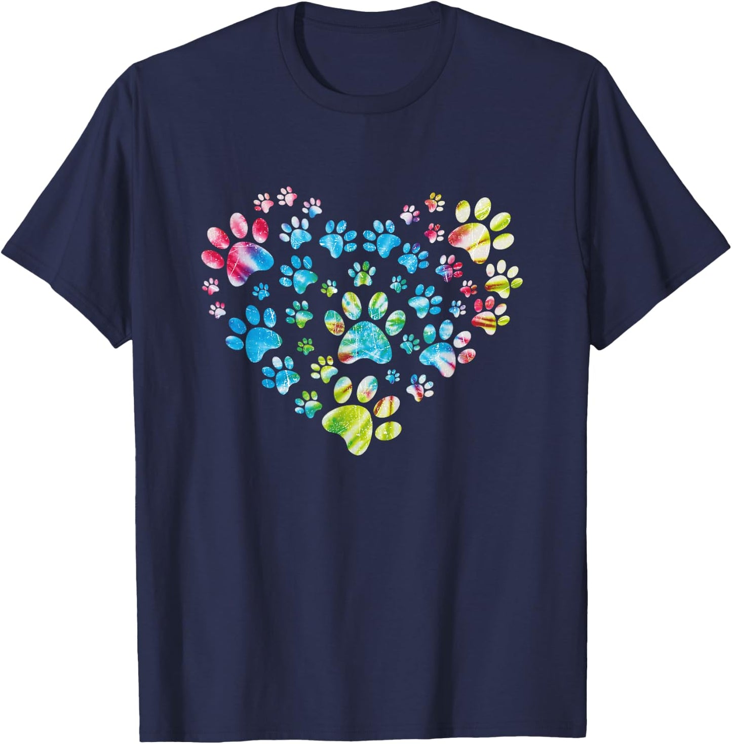 Tie Dye Love Dog Paw Print Animal Paw Dog Lover T-Shirt - T-Shirt | Navy