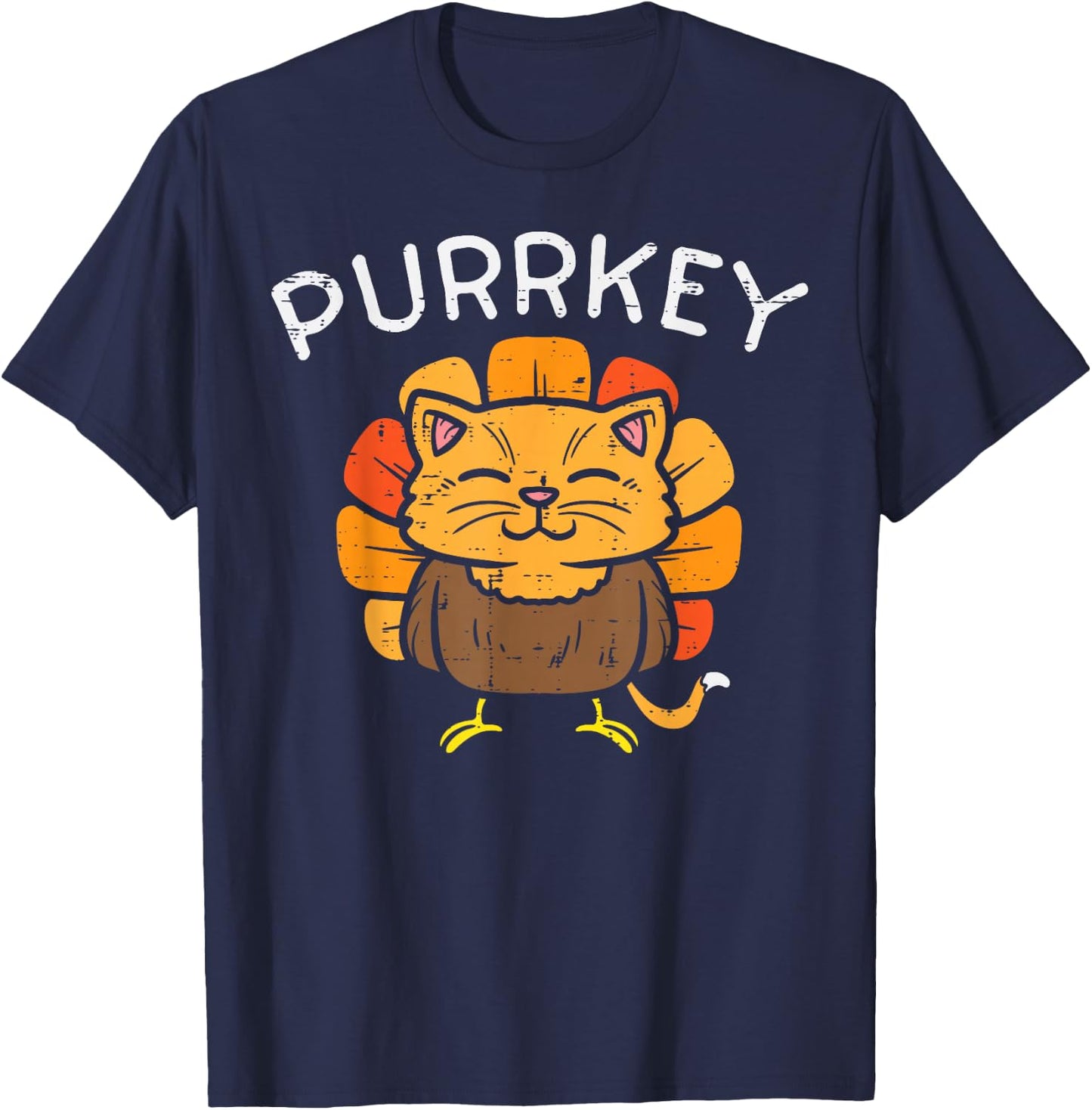 Purrkey Turkey Cat Kitten Funny Thanksgiving Cat Owner Lover T-Shirt - T-Shirt | Navy