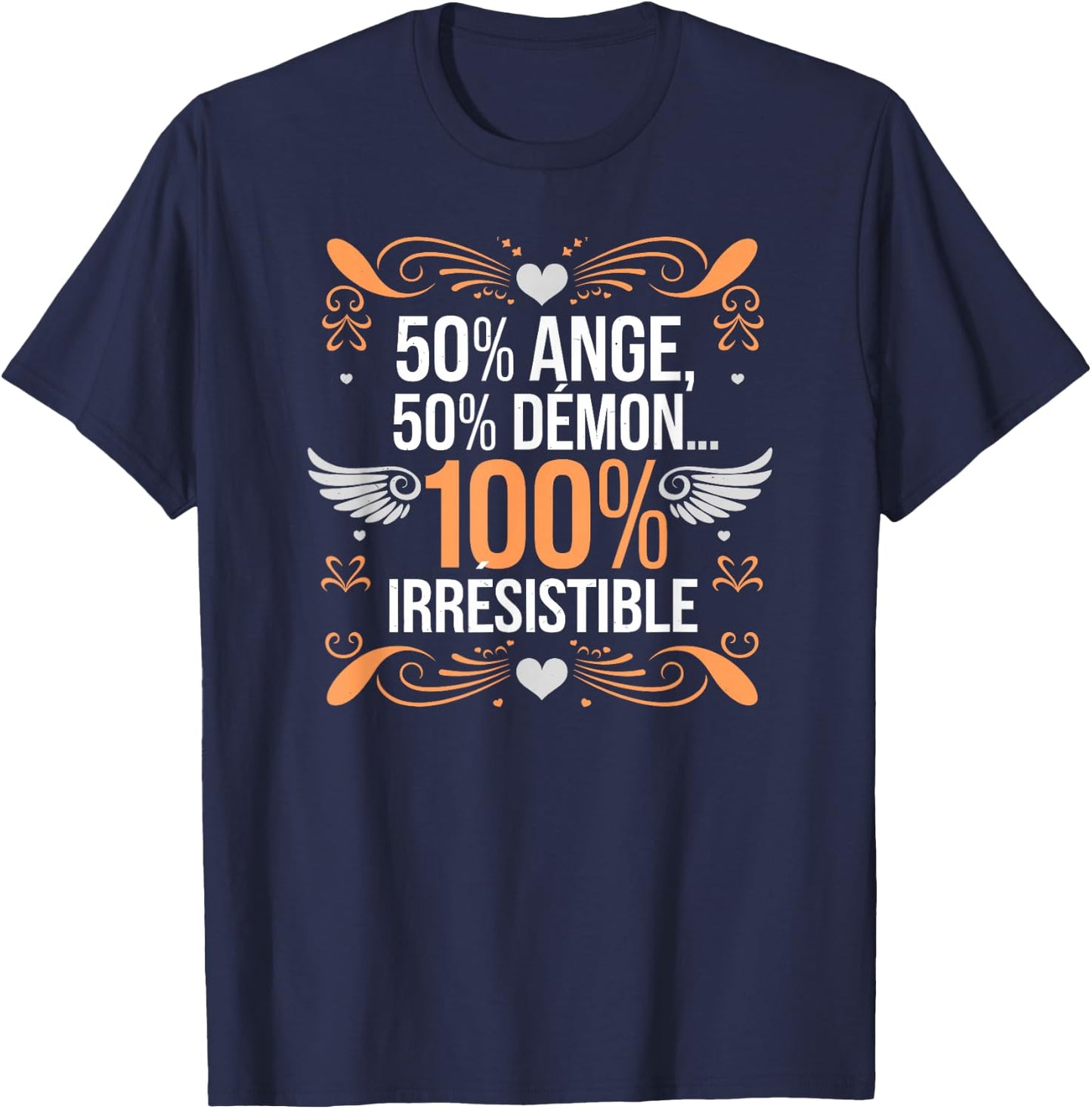 You are irresistible: angel or demon, humor, gift, fun , Black, S T-Shirt - T-Shirt | Navy