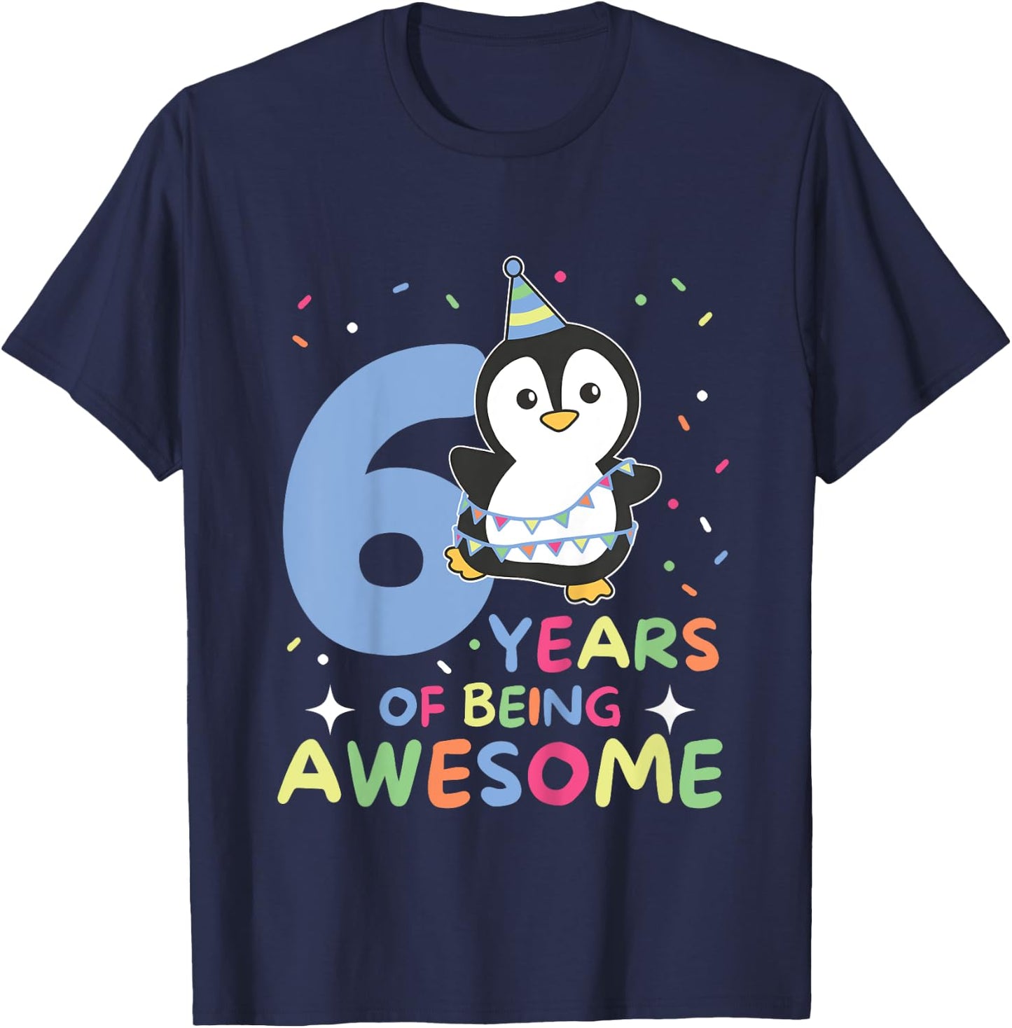 Penguin For The 6th Birthday For Children Six Years Old T-Shirt - T-Shirt | Navy