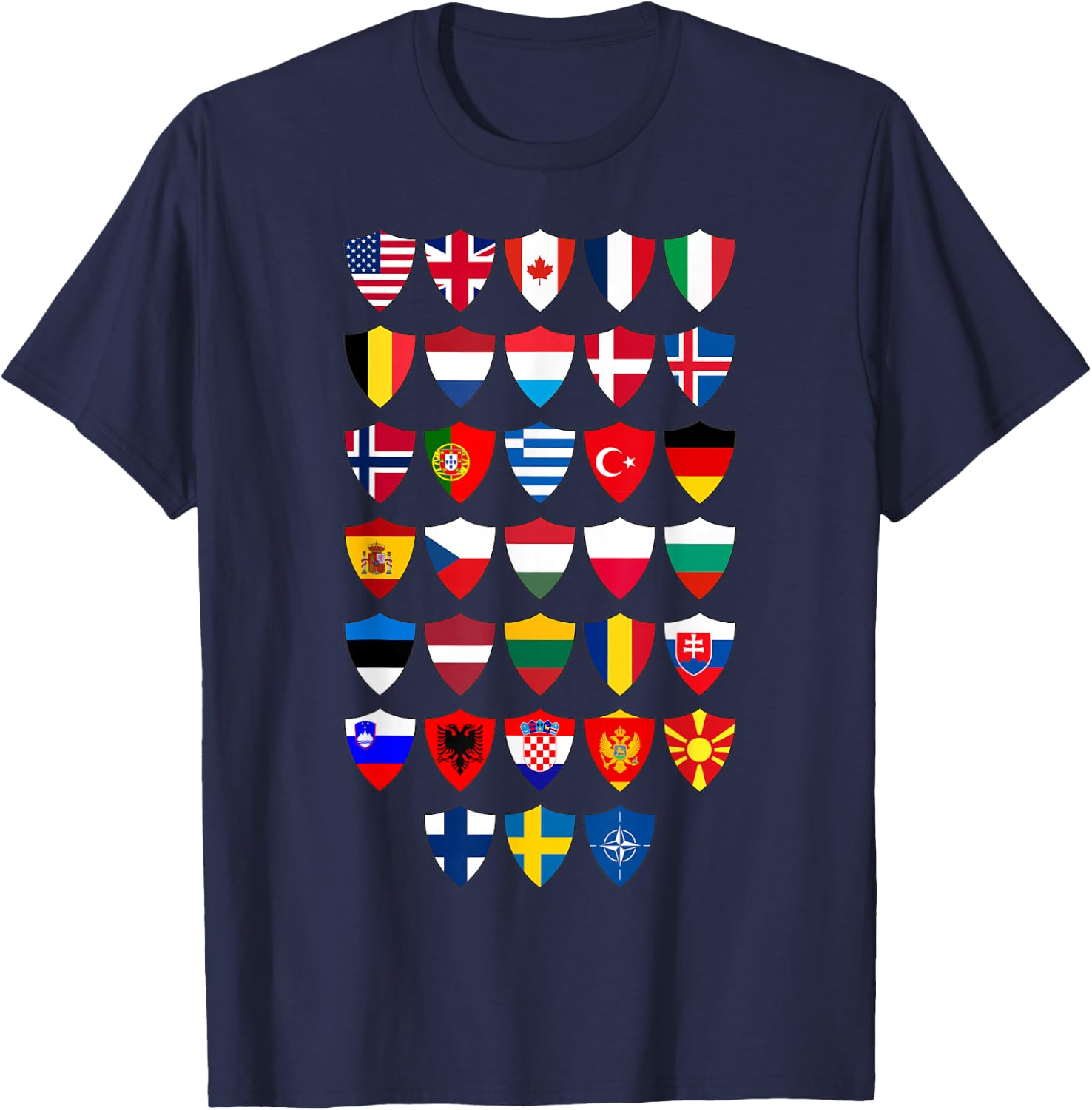 Shields of NATO: Flags of Every Member Country T-Shirt - T-Shirt | Navy
