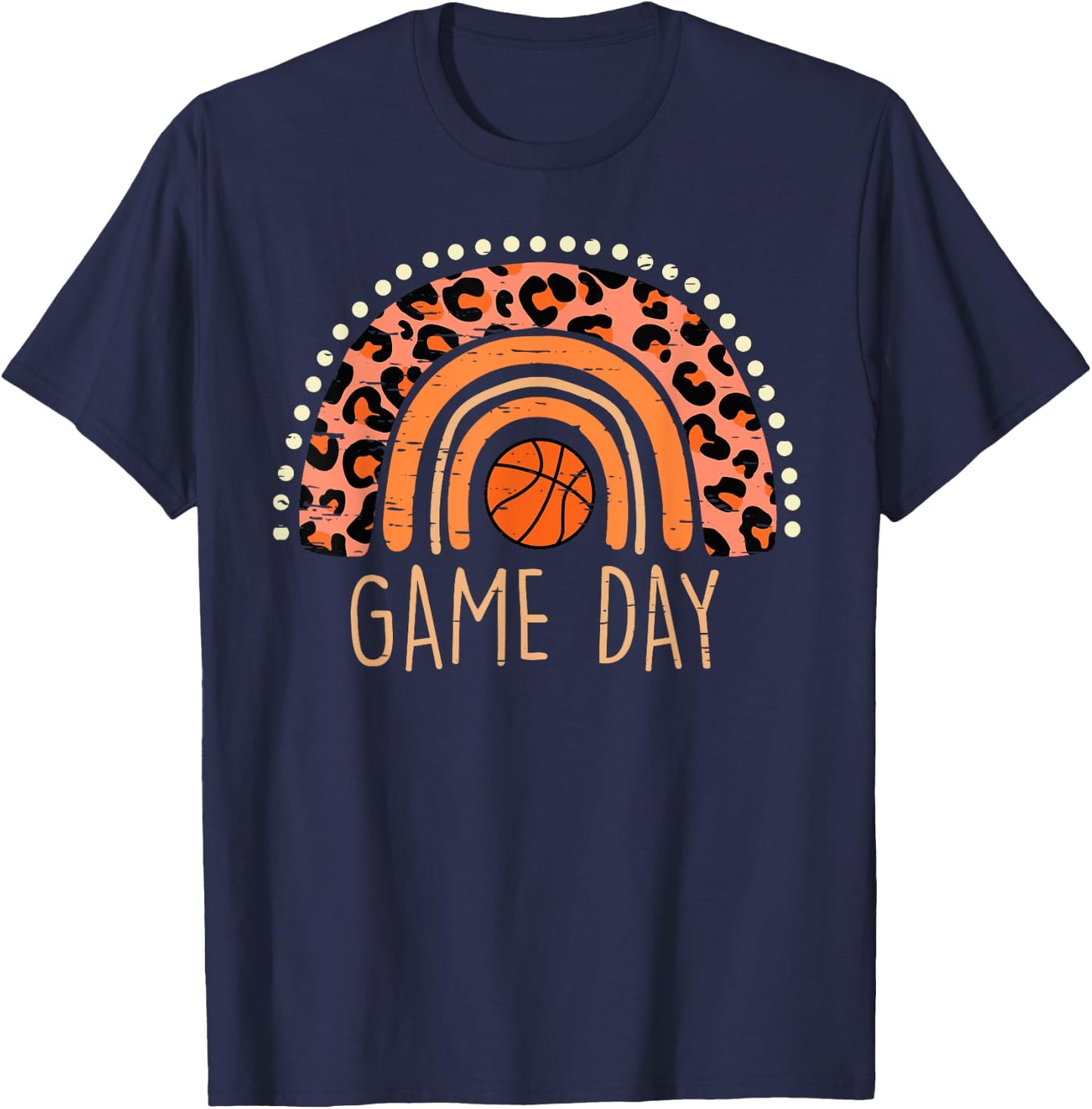 Leopard Rainbow Basketball Life Basketball Game Day Women T-Shirt - T-Shirt | Navy