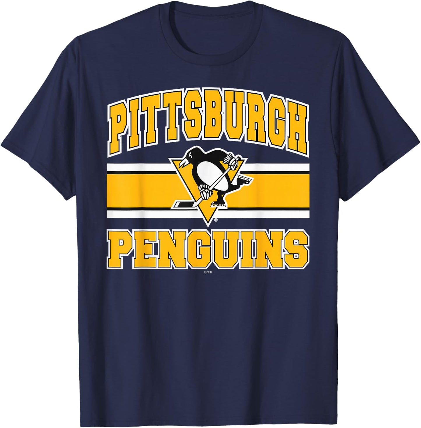 Pittsburgh Penguins Stripe Dark Heather Officially Licensed T-Shirt - T-Shirt | Navy