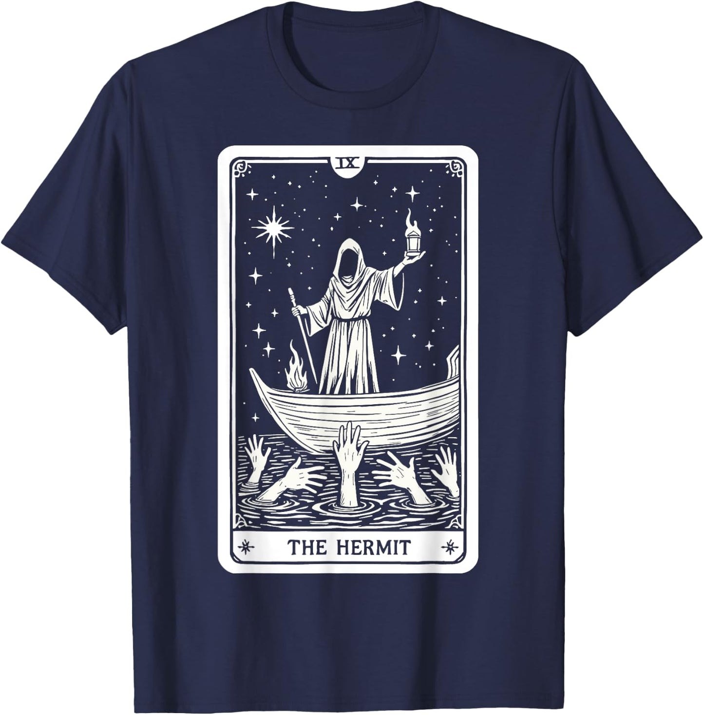 The Hermit Tarot Card Wisdom Enigmatic Esoteric Occult T-Shirt - T-Shirt | Navy