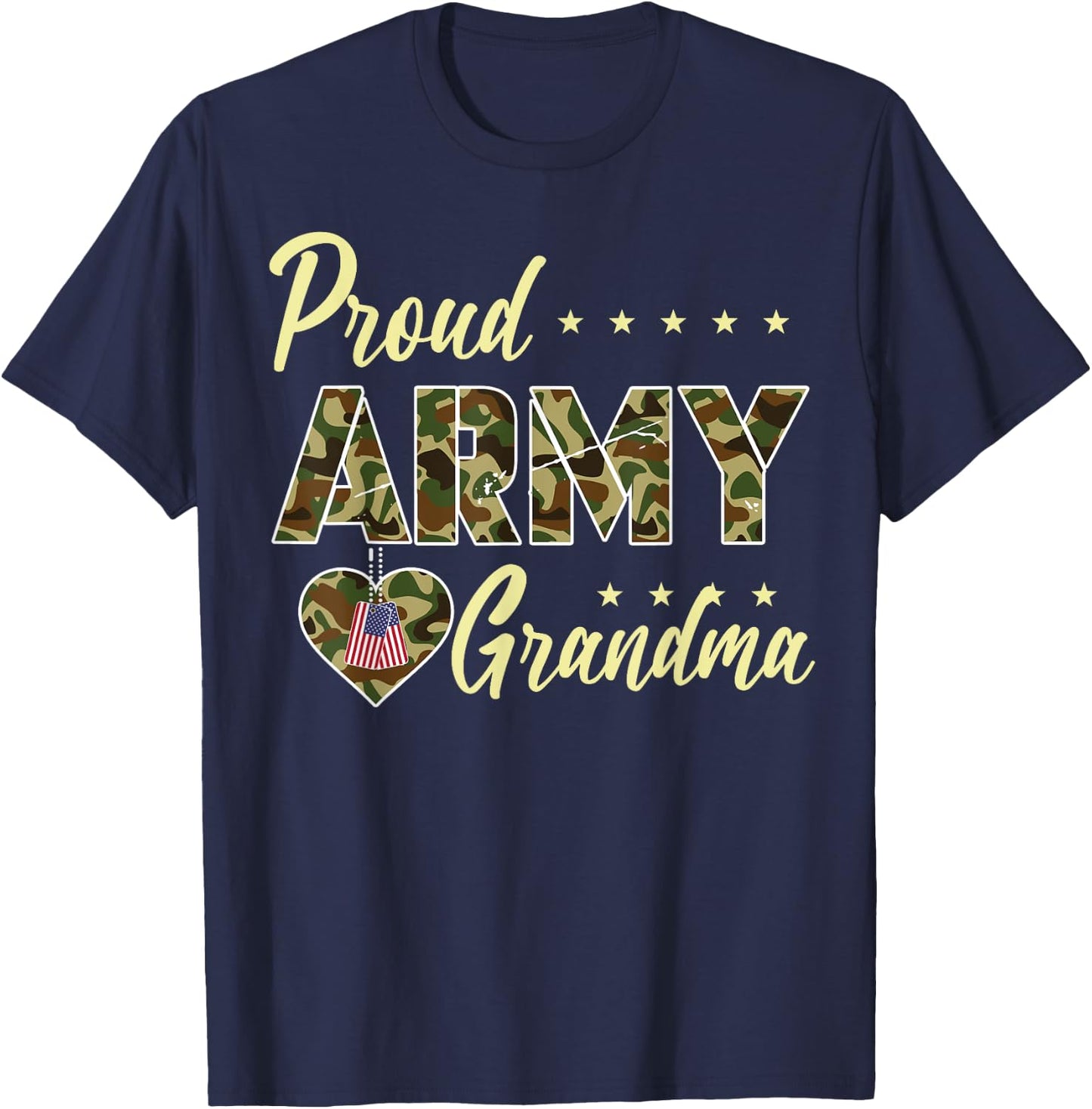 Proud Army Grandma Camouflage Soldier Family Love Military T-Shirt - T-Shirt | Navy