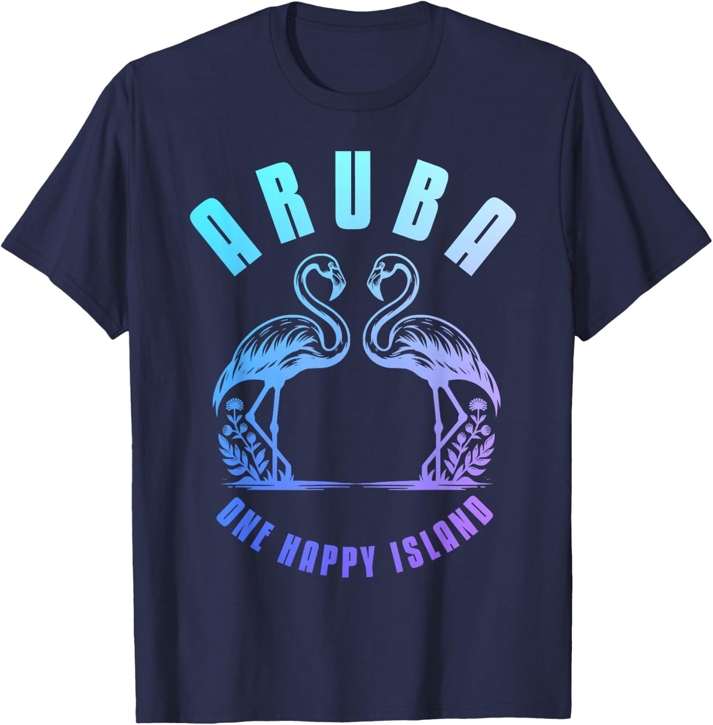 Aruba Flamingo Happy Island Craibbean Souvenir Pride Vintage T-Shirt - T-Shirt | Navy