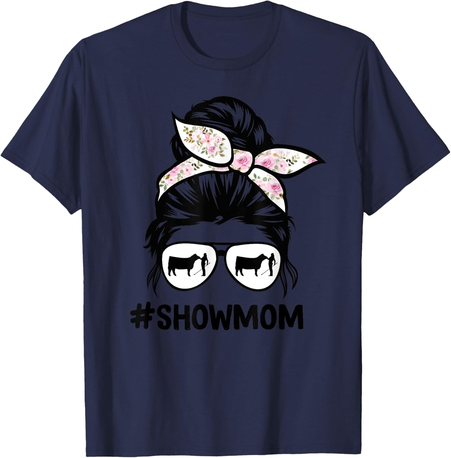 Cattle Show Mom Messy Bun Hair Cow Show Mom T-Shirt - T-Shirt | Navy