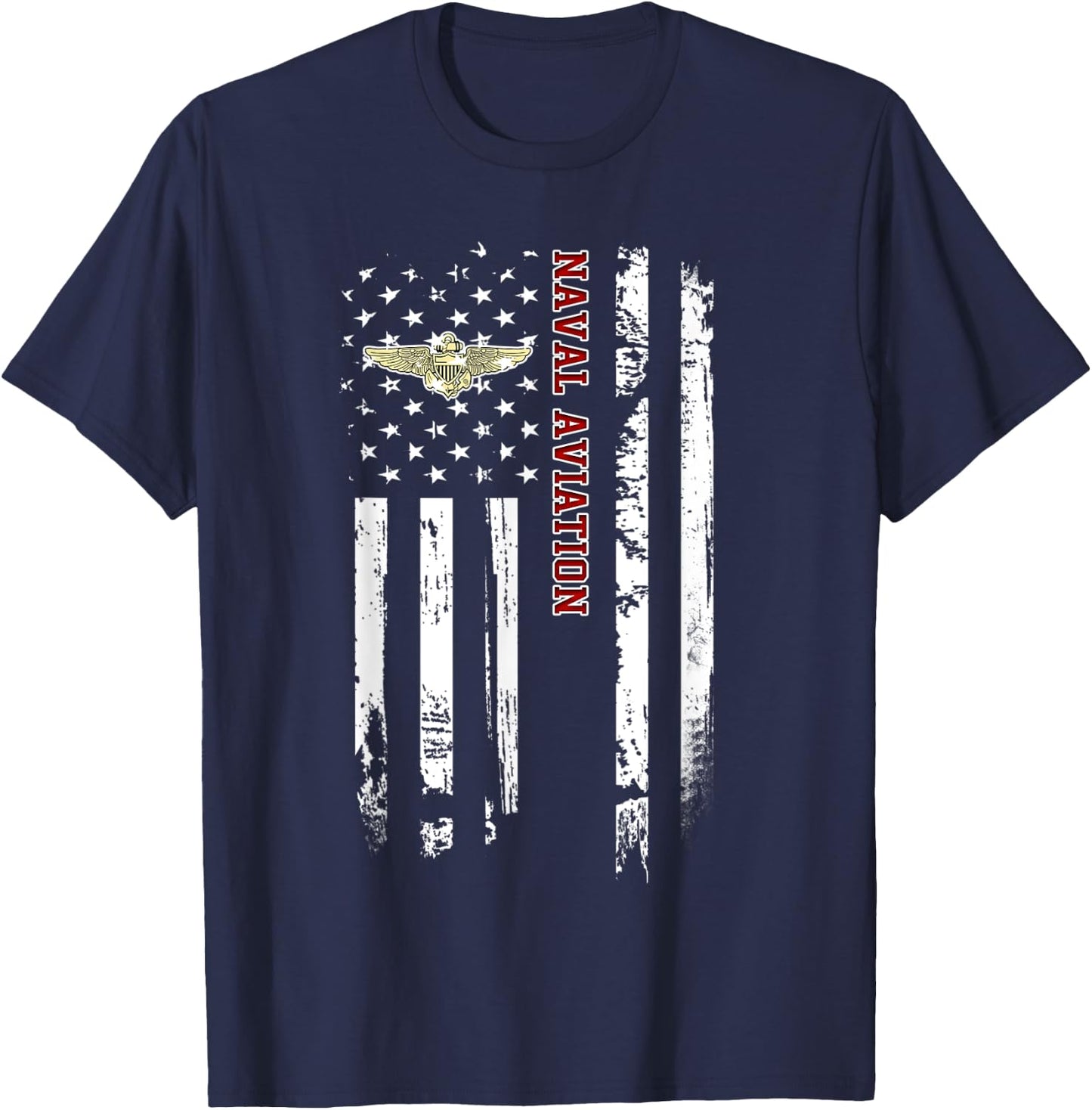 Naval Aviation Veteran American Flag Veterans Day Christmas Men T-Shirt - T-Shirt | Navy