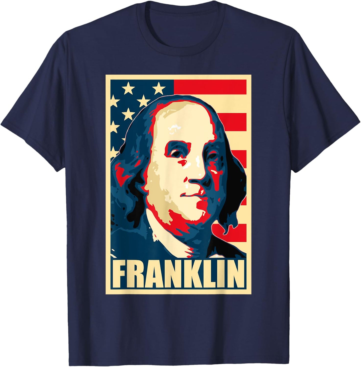 Ben Franklin Propaganda Poster Style T-Shirt - T-Shirt | Navy