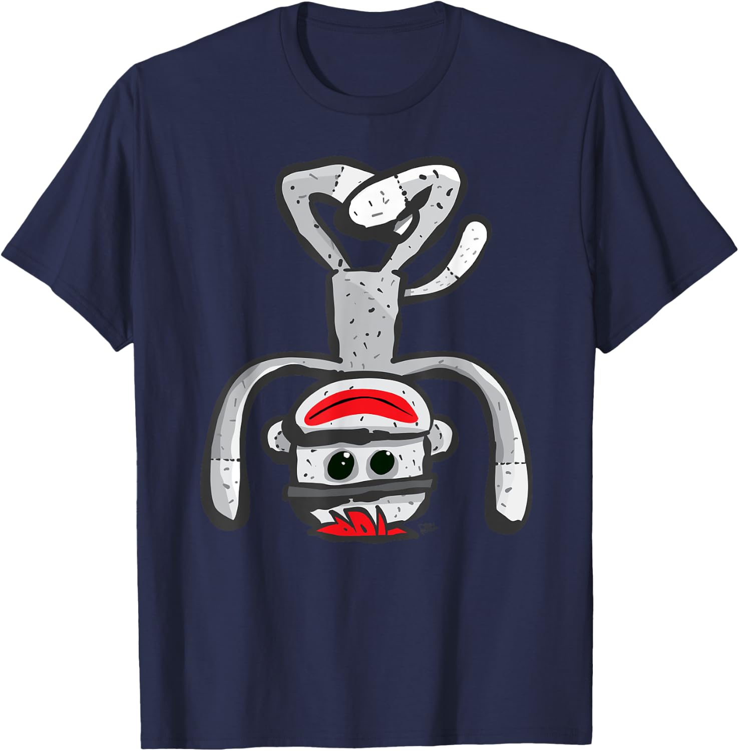 Cute Sock Monkey in Yoga Asana Headstand Pose T-Shirt - T-Shirt | Navy