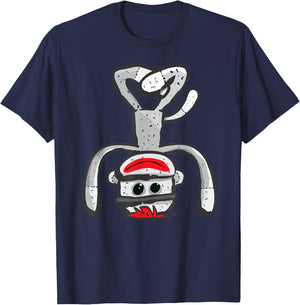 Cute Sock Monkey in Yoga Asana Headstand Pose T-Shirt - T-Shirt | Navy
