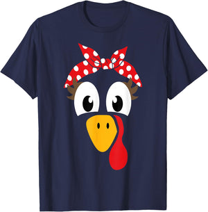 Female turkey with headband for thanksgiving girls women T-Shirt - T-Shirt | Navy
