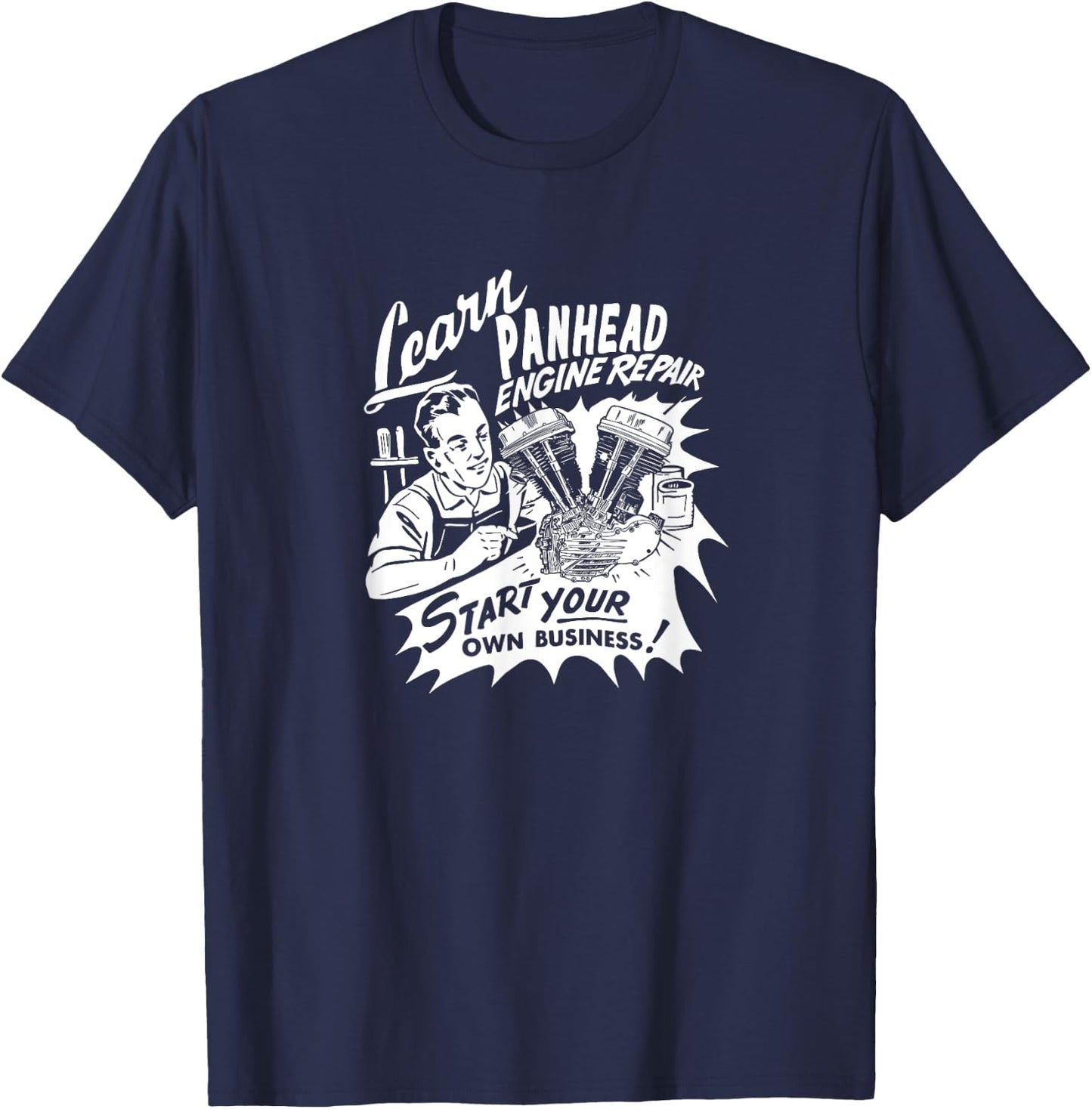 Retro Learn Panhead Engine Repair Vintage HD VTwin Biker T-Shirt - T-Shirt | Navy