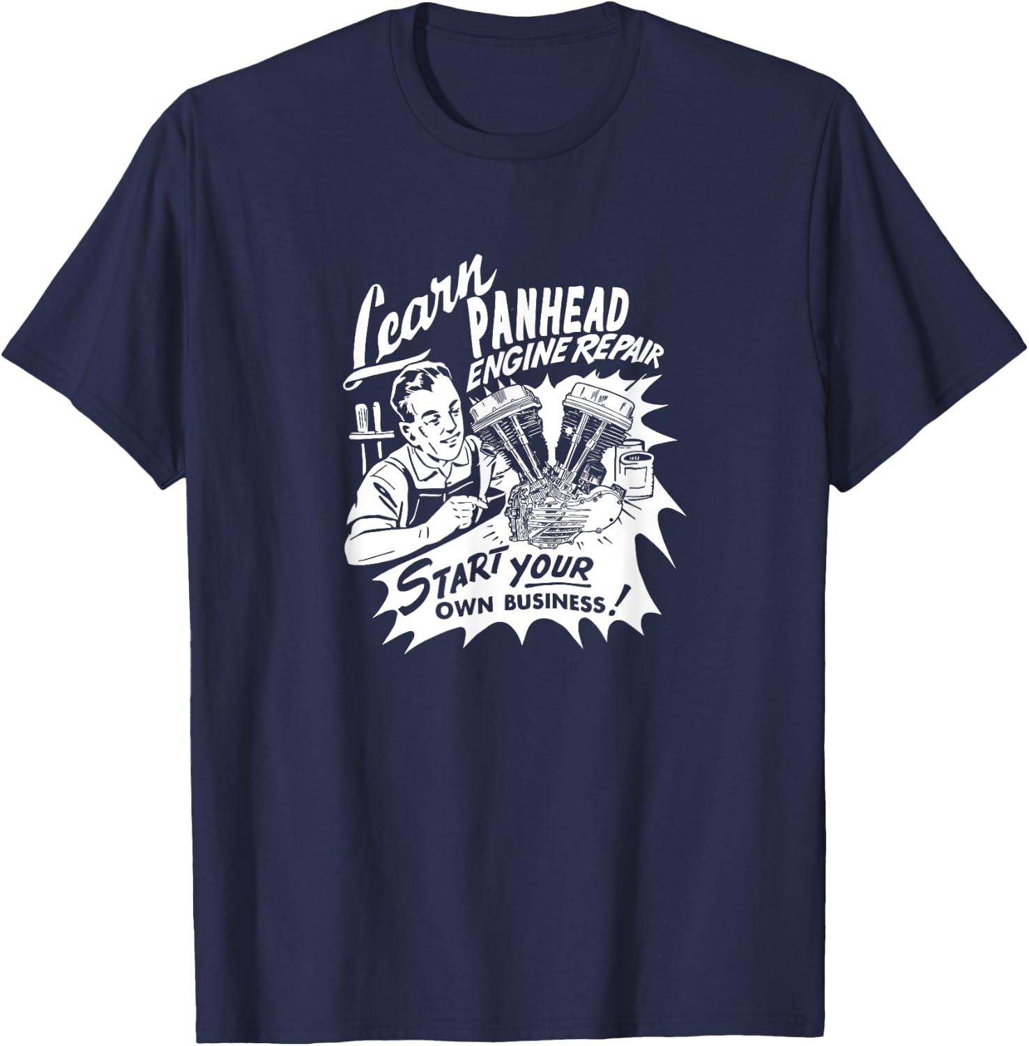 Retro Learn Panhead Engine Repair Vintage HD VTwin Biker T-Shirt - T-Shirt | Navy