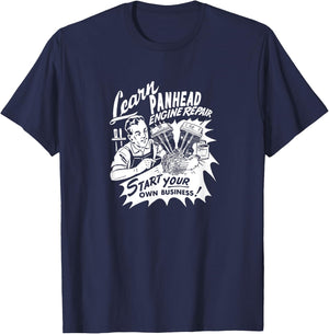 Retro Learn Panhead Engine Repair Vintage HD VTwin Biker T-Shirt - T-Shirt | Navy